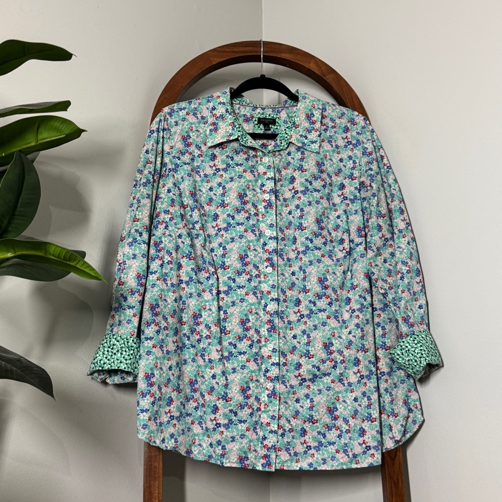 Talbots 1X Floral 100% Cotton Long Sleeve Button Down Shirt